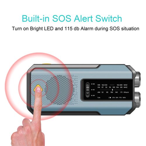 Hand-Crank Solar Emergency Radio with 2000mAh Power Bank LED Light