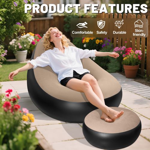 Portable Inflatable Sofa Ottoman Set with Electric Pump, Waterproof Flocked Inflatable Air Sofa