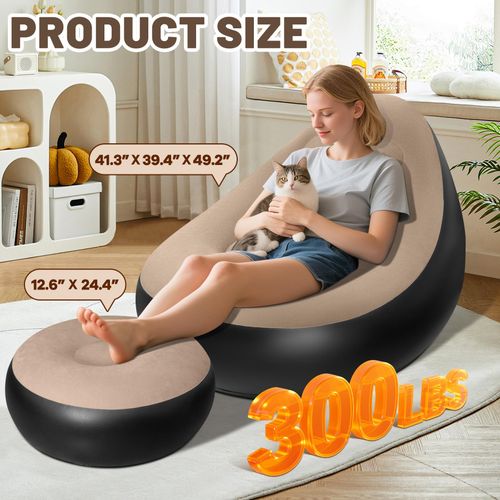 Portable Inflatable Sofa Ottoman Set with Electric Pump, Waterproof Flocked Inflatable Air Sofa