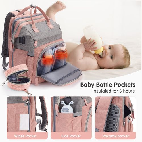 Portable Baby Crib, Foldable Mommy Bag Waterproof Diaper Bag with Mosquito Net