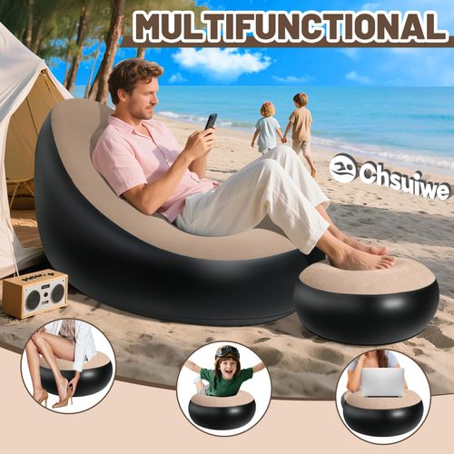 Portable Inflatable Sofa Ottoman Set with Electric Pump, Waterproof Flocked Inflatable Air Sofa