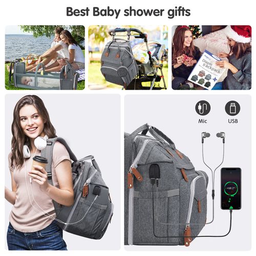 Portable Baby Crib, Foldable Mommy Bag Waterproof Diaper Bag with Mosquito Net