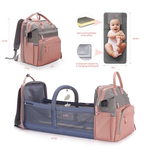 Portable Baby Crib, Foldable Mommy Bag Waterproof Diaper Bag with Mosquito Net