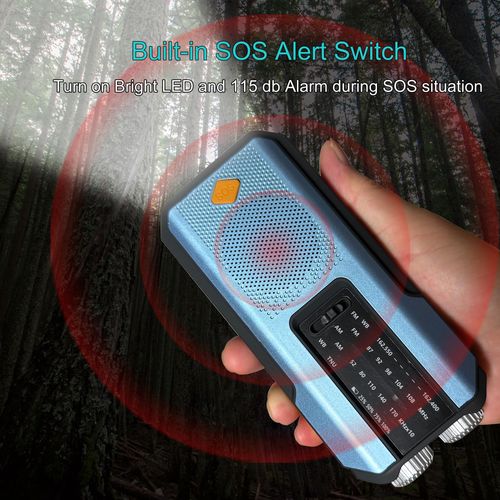 Hand-Crank Solar Emergency Radio with 2000mAh Power Bank LED Light