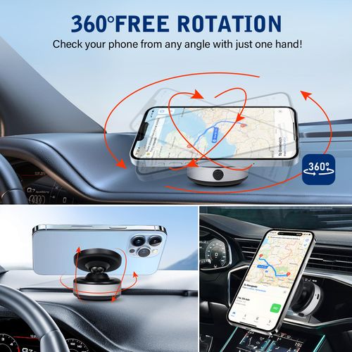 Strong Magnets Car Phone Mount with Wireless Charger  & Metal Ring, 360° Adjustable Phone Holder