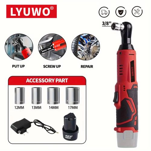 Cordless Electric Ratchet Wrench with 4 Sockets & 2 Batteries & LED Light for Car Repair, Home Project