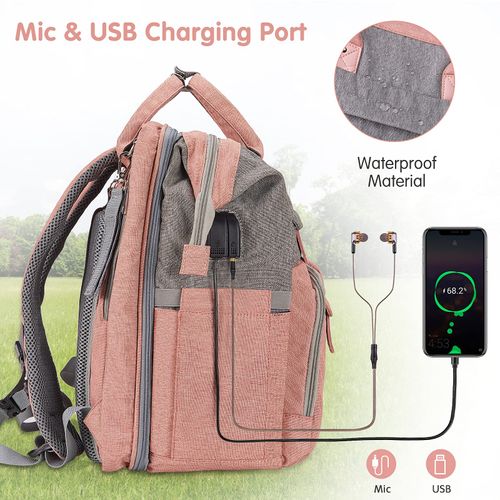 Portable Baby Crib, Foldable Mommy Bag Waterproof Diaper Bag with Mosquito Net