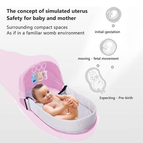 Portable Baby Crib, Foldable Outdoor Diaper Bag with Mosquito Net & Baby Lounger Mattress