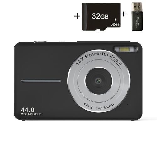 1080P 44MP Digital Camera with 32GB Memory Card, 16X Zoom Vlogging Camera
