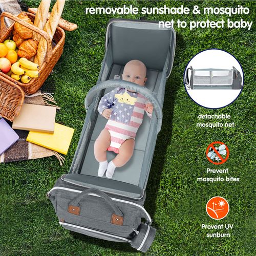 Portable Baby Crib, Foldable Mommy Bag Waterproof Diaper Bag with Mosquito Net