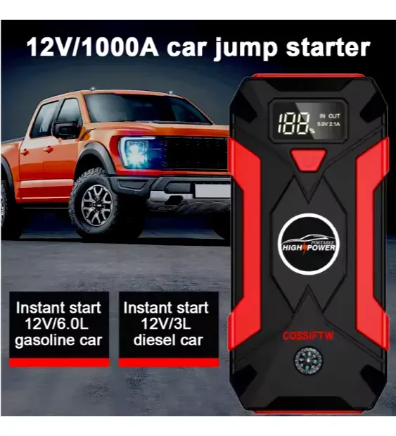 Car Jumper Start, Emergency Start Mobile Power Supply with Inflatable Pump