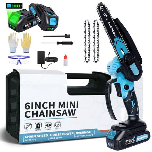 6 Inch Cordless Mini Chainsaw, Battery Powered Handheld Chainsaw with 2 Chains