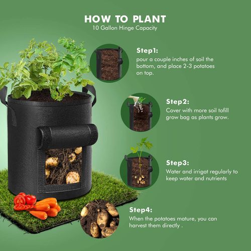 5PCS 10 Gallon Grow Bags for Vegetable Fruits, Thickened Planting Bag with Handle