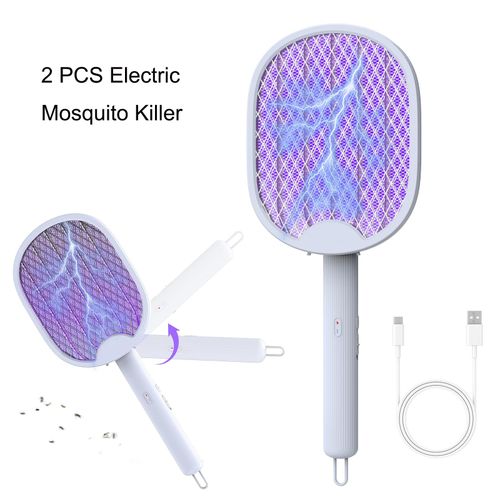 2PCS Foldable Electric Fly Swatter, Indoor Outdoor Bug Zapper Mosquito Insect Killer