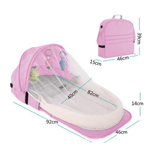 Portable Baby Crib, Foldable Outdoor Diaper Bag with Mosquito Net & Baby Lounger Mattress
