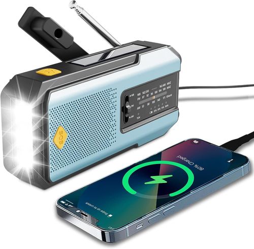 Hand-Crank Solar Emergency Radio with 2000mAh Power Bank LED Light