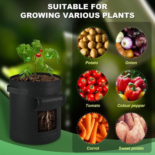 5PCS 10 Gallon Grow Bags for Vegetable Fruits, Thickened Planting Bag with Handle