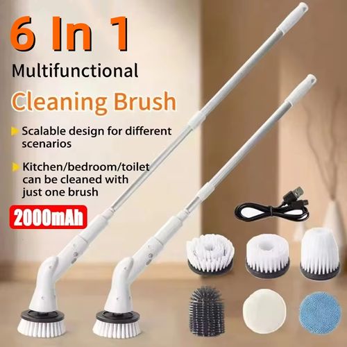 6-in-1 2000mah Electric Cleaning Brushwireless Electric Rotary Clean Brush Shower Cleaning Brush Kitchen Bathroom Home New