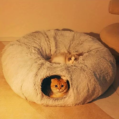 Foldable 2 in 1, cat tunnel, cat bed with mat in the middle, soft plush material Pet Supplies Cute