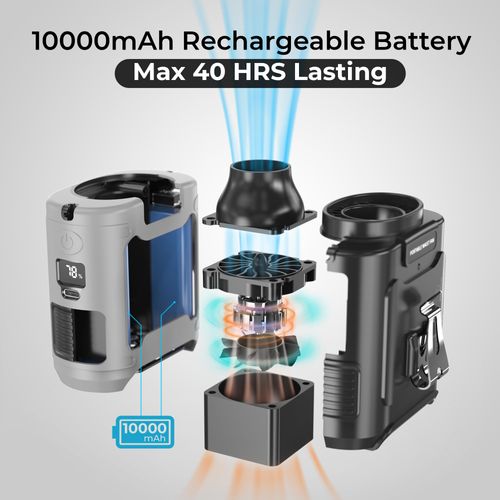 Portable Waist Fan 10000mAh Power Bank, 3 in 1 Outdoor Fan with Torch