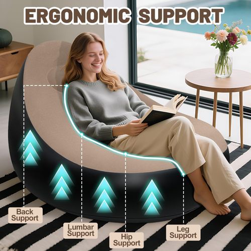 Portable Inflatable Sofa Ottoman Set with Electric Pump, Waterproof Flocked Inflatable Air Sofa