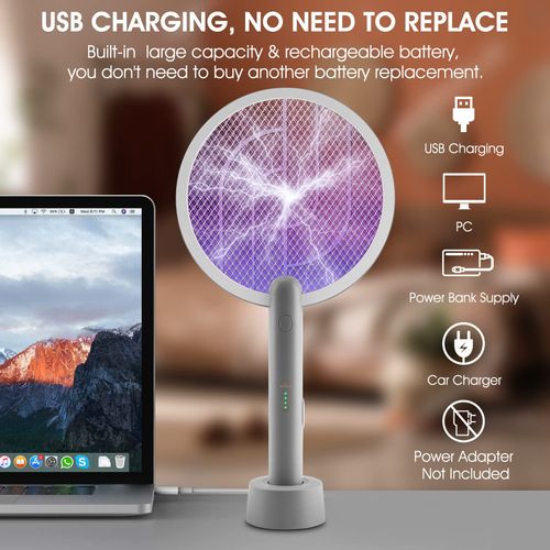 Electric Fly Swatter Mosquitoes Zapper, 2 in 1 Cordless Bug Zapper Insect Killer USB Rechargeable