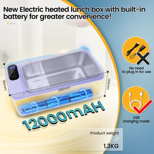 1L Cordless Electric Heated Lunch Box with Insulated Bag