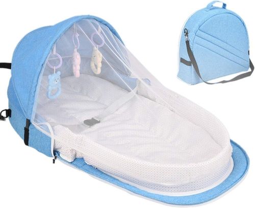 Portable Baby Crib, Foldable Outdoor Diaper Bag with Mosquito Net & Baby Lounger Mattress