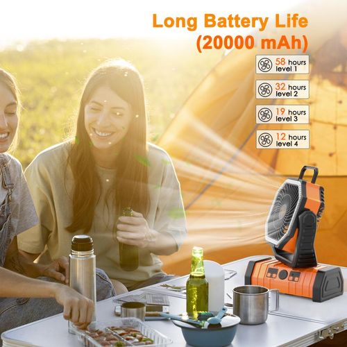 20000mAh Portable Rechargeable Camping Fan with LED Light