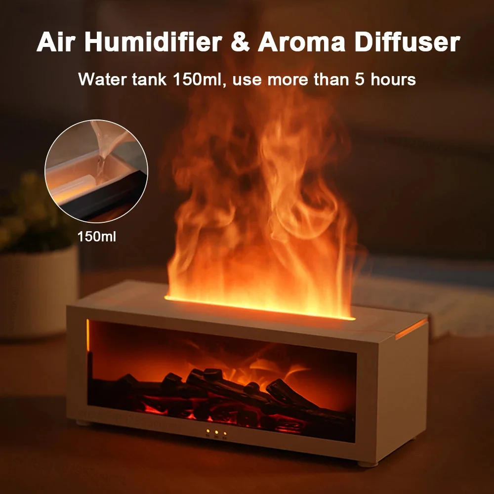 1pc Flame Fireplace Diffuser, Simulated Flame Aromatherapy Dispenser with Long-Lasting Fragrance, Home Heater with Colorful Lights and Timer Function, USB-Powered, Ideal For Indoor Use In Bedrooms, Bathrooms, Office Decor - Perfect Christmas（Black or white+ three bottles of 10ml essential oil）