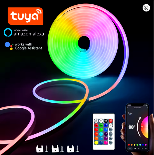 RGB Neon LED Strip 2M IP65 Waterproof DIY USB Neon Strip Tuya App Remote Control Flexible Ribbon for Home Decor Lighting