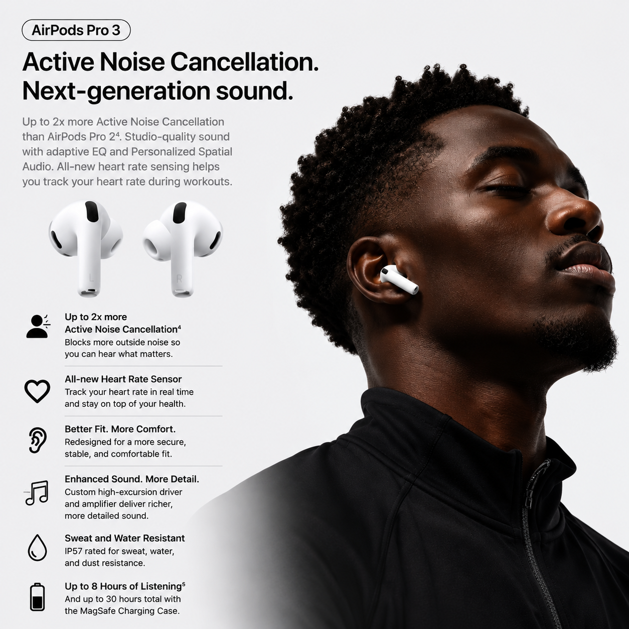 Apple AirPods Pro3 | Active Noise Cancellation | Heart Rate Monitoring | Immersive Sound