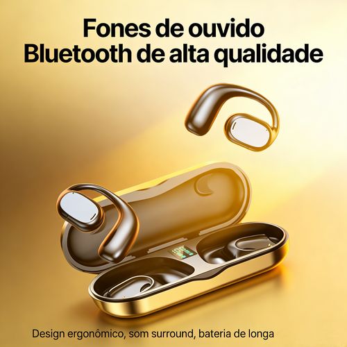 Fone de Ouvido Open-Ear Bluetooth Premium – Design Ergonômico, Áudio de Alta Fidelidade e Bateria de Longa Duração