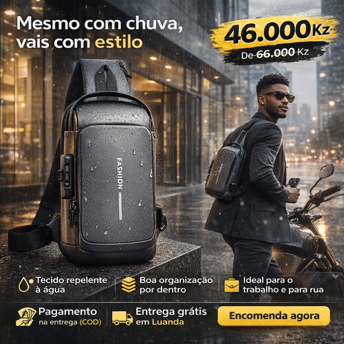 Mochila Crossbody Resistente, Antifurto com Carregamento USB - Companhia Perfeita para o Seu Dia a Dia em Angola