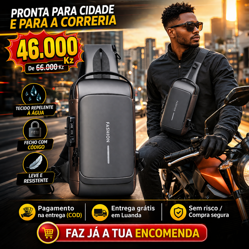 Mochila Crossbody Resistente, Antifurto com Carregamento USB - Companhia Perfeita para o Seu Dia a Dia em Angola