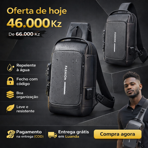Mochila Crossbody Resistente, Antifurto com Carregamento USB - Companhia Perfeita para o Seu Dia a Dia em Angola