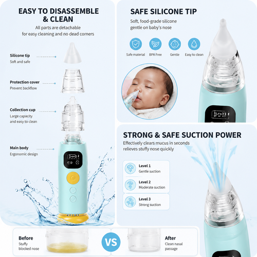 Rechargeable Baby Nasal Aspirator – Adjustable Suction with Soothing Music & Light