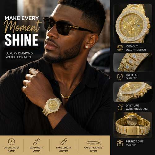 Luxury full diamond gold watch