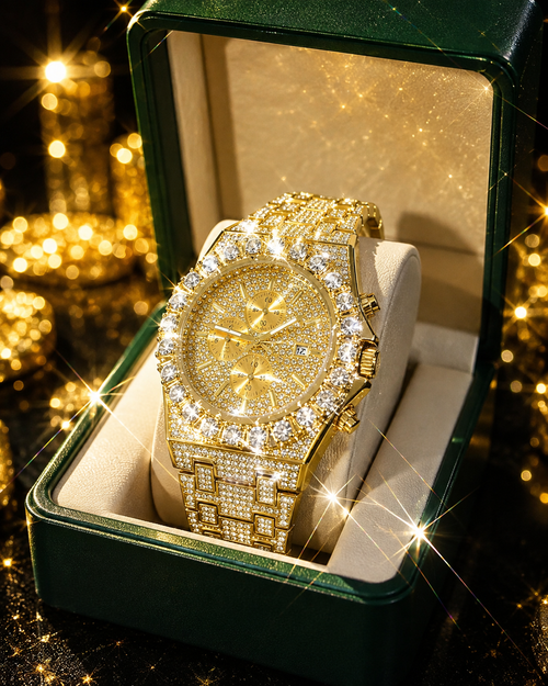 Luxury full diamond gold watch