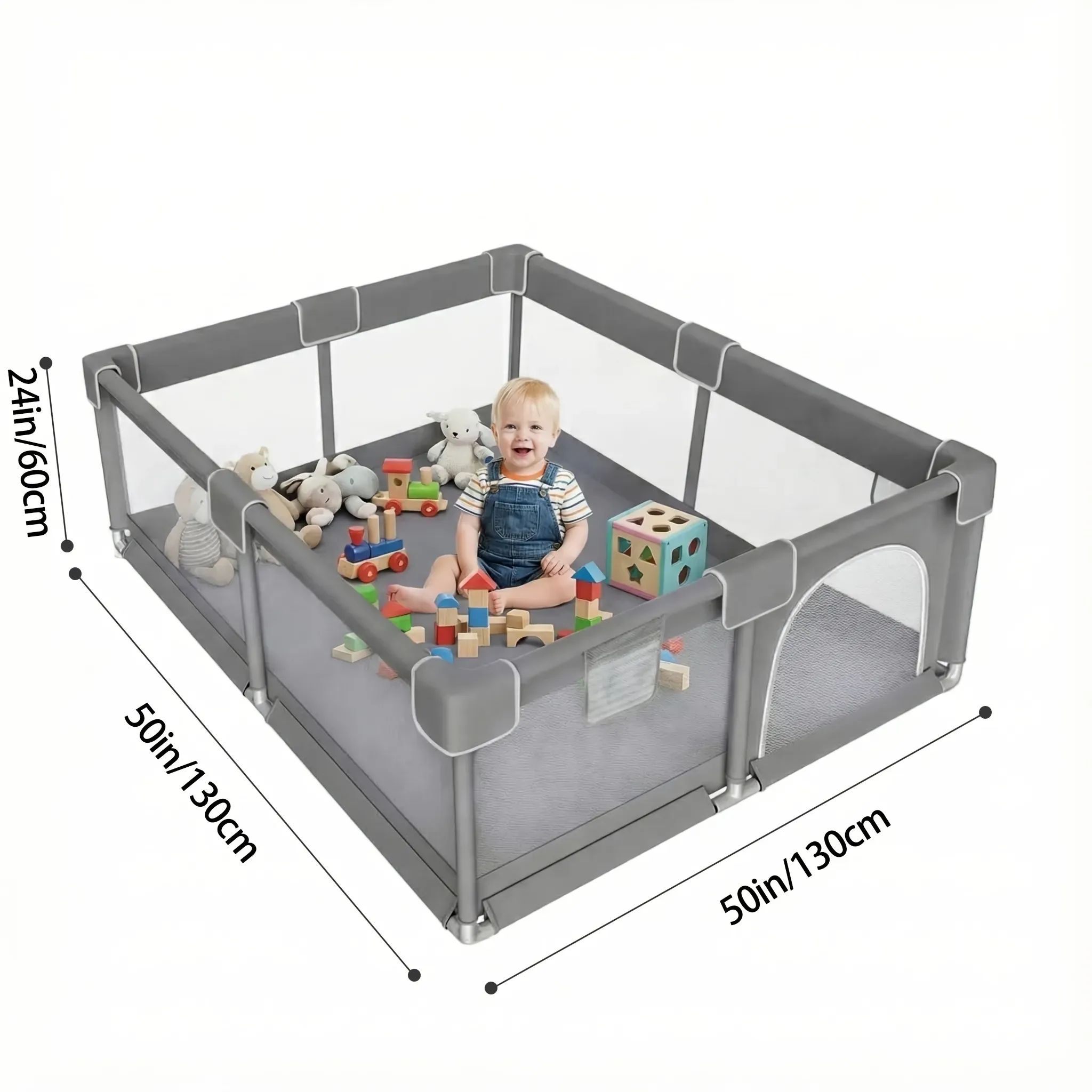 Baby Playpen, Safety Baby Play Area with Breathable Mesh & Anti-Fall Design, Foldable Indoor Outdoor Baby Play Yard for Toddlers, Kids Activity Center