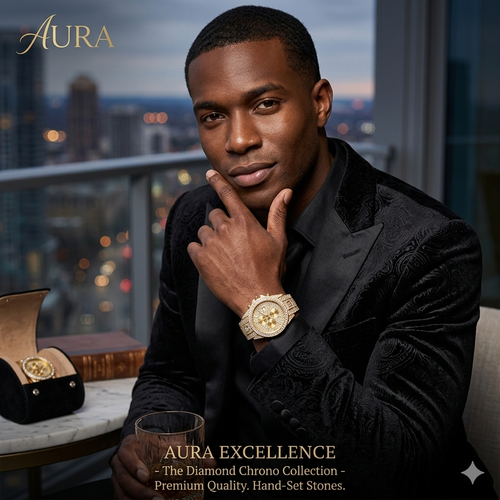 Luxury full diamond gold watch