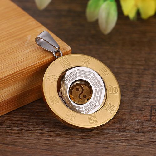 New European and American style Eight Trigrams pendant necklace, featuring a rotatable stainless steel pendant.