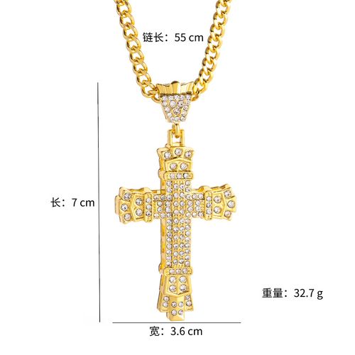 Hip-hop all-match cross necklace hot selling fashion diamond pendant men's electroplating 18K necklace