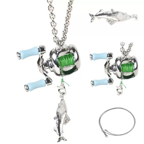 Fishing Reel Necklace Rotating Handle Swirling Reel Pendant Keychain Backpack Charm Keychain for Fishermen