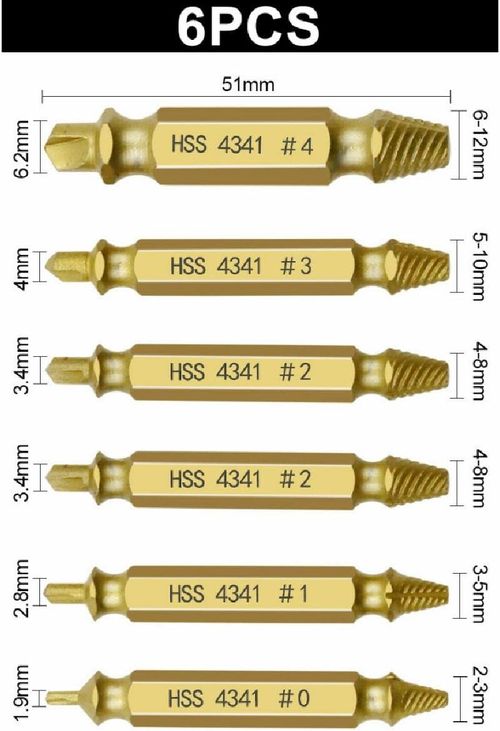 Double-Ended HSS 4341 Screw Extractor Set for Stripped or Damaged Screws (Reverse-Threaded)