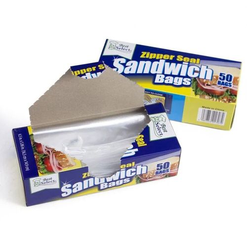 Zipper Seal Sandwich Bags, Resealable Food Storage Bags for Snacks, Sandwiches, Fruits & Everyday Kitchen Storage, 50 Count