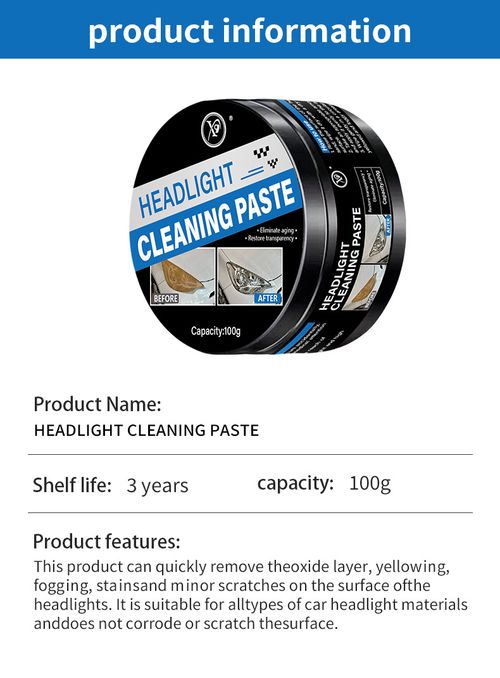 Car Headlight Restoration Paste, Headlamp Cleaner & Polishing Compound for Yellowed, Cloudy and Oxidized Headlights
