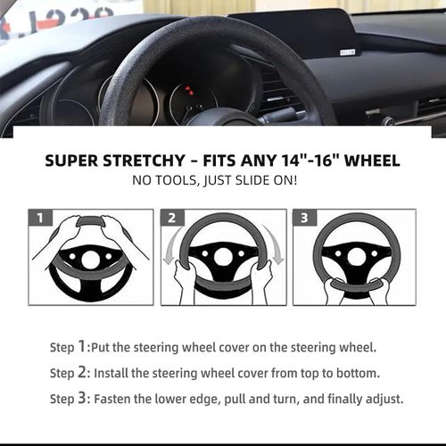 Food-grade silicone car steering wheel cover – universal, non-slip, sweat-absorbent, suitable for all seasons, designed for round steering wheels.