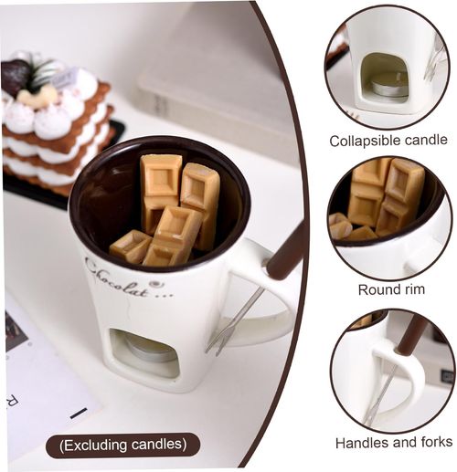Ceramic Christmas Fondue Mug with Fork – For Melting Chocolate, Cheese, Candy, or Butter