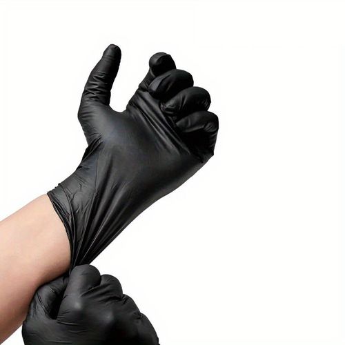 50-Count Black Box: Black, Powder-Free, Food-Grade, Oil-Resistant, Non-Slip, Thickened Nitrile Gloves